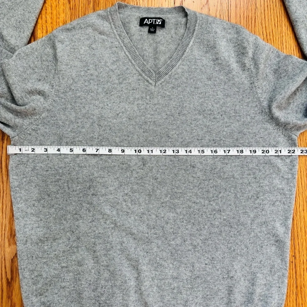 Apt9 Men Large Cashmere Silk V Neck heather gray knit slouchy pullover Sweater